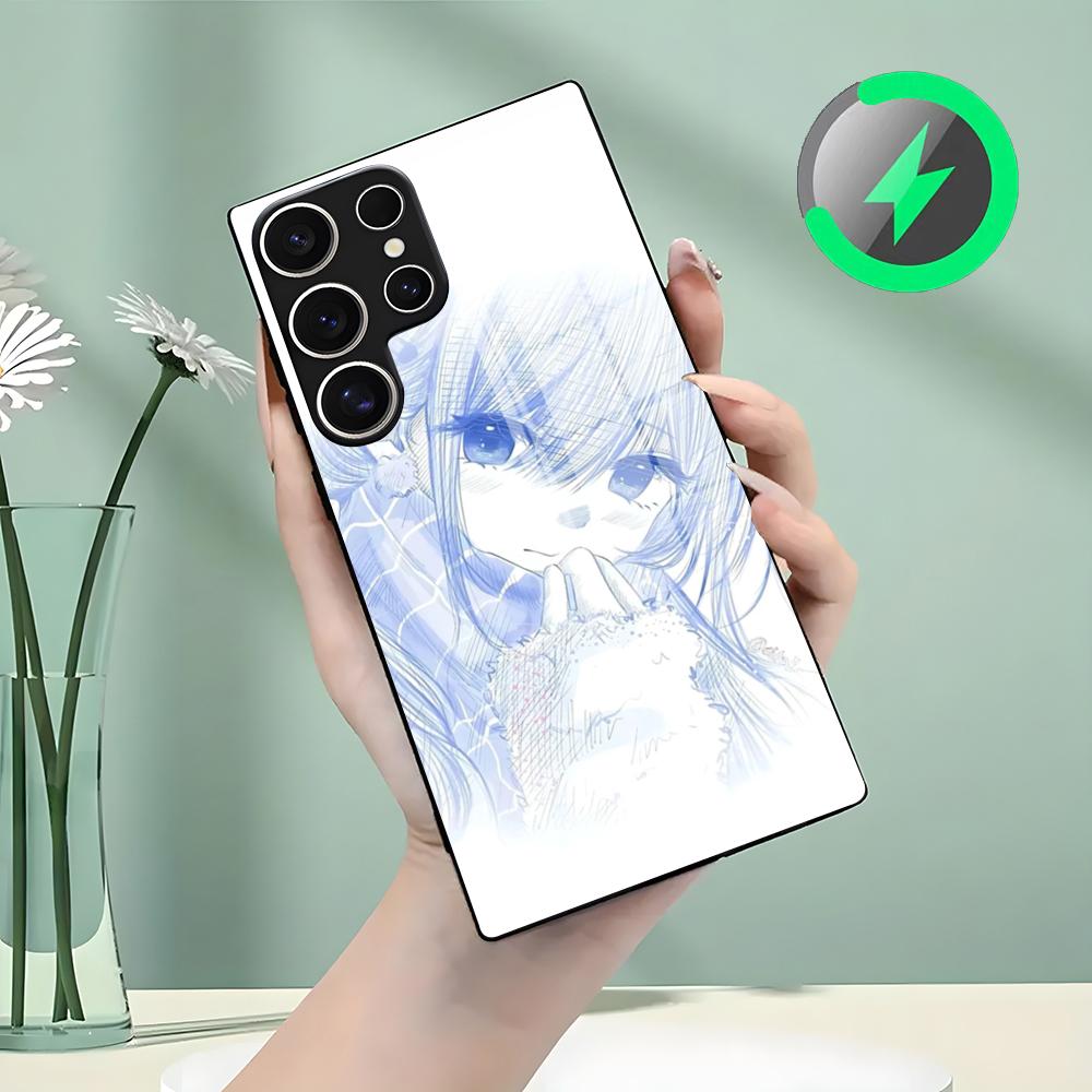 Sketch Anime Girl Phone Case For Samsung S26 S25 S24 S23 S22 S21 S20 Edge Ultra Plus FE For Magsafe Glass Case