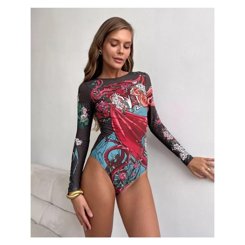 

Женский сексуальный слитный купальник с принтом и V-образным вырезом M