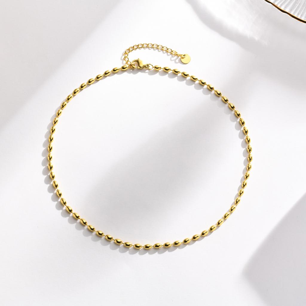 Vnox Trendy Rugby Balls Beads Chain Choker Necklaces for Women Girls Gifts Jewelry, 18K PVD Gold Color Stainless Steel Collar