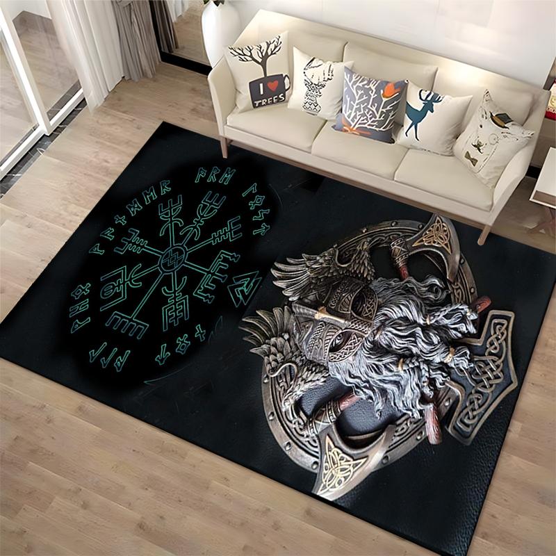 Norse Mythology Viking Design Rug Non-slip Rug Suitable for Living Room and Bedroom Sofas