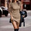 BITCED Fall/Winter Solid Color O-Neck Long-Sleeve Bodycon Knit Dress for Women