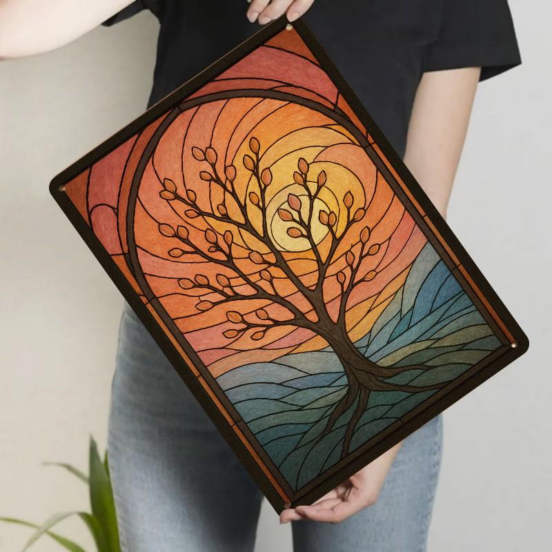 

Stained Glass Style Tree Silhouette Metal Wall Art Decorative Painting for Living Room 20x30cm（7.8x11.8inch）