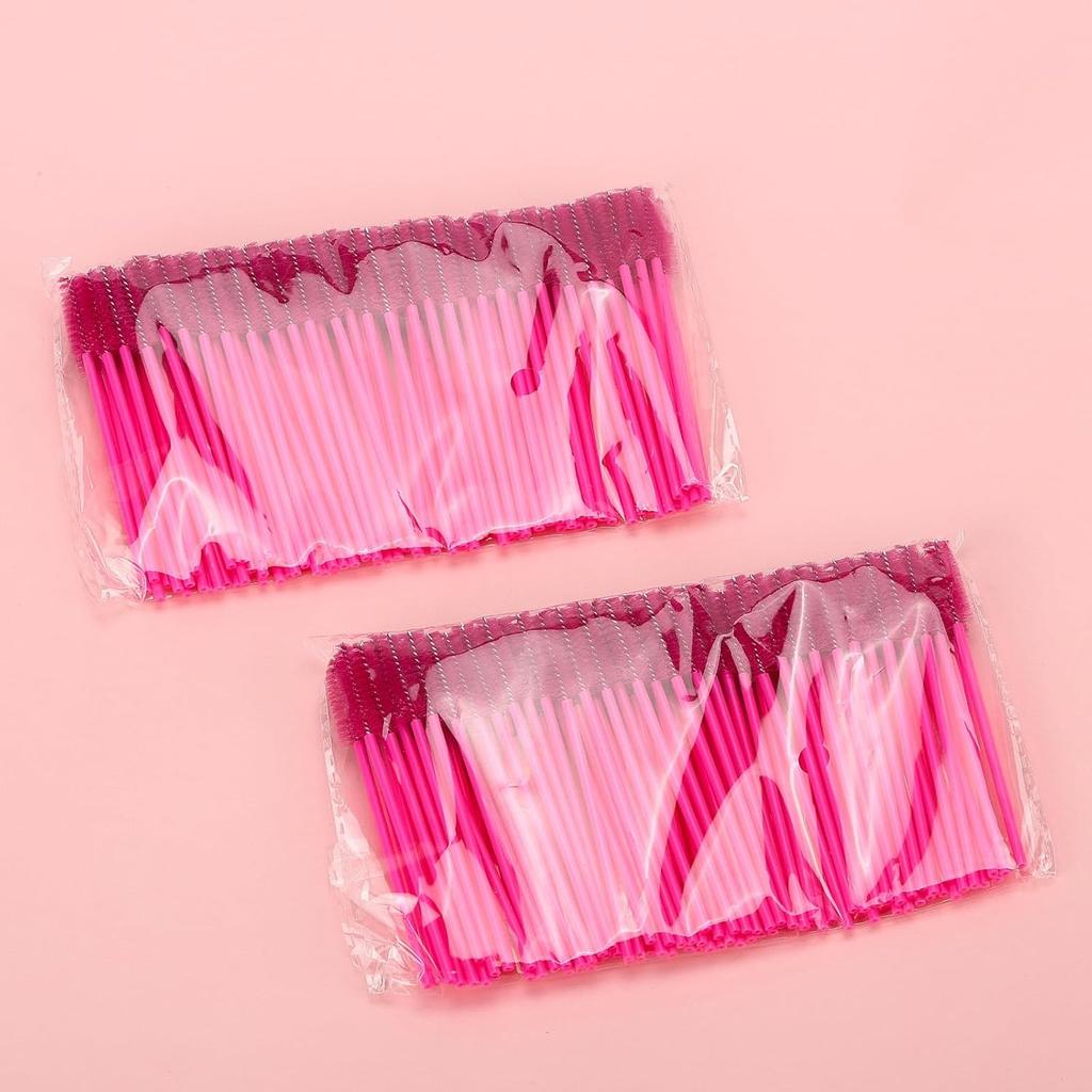 200 Pcs Disposable Eyelash Brushes Mascara Wands for Eye Lashes Extension Eyebrow and Makeup, Hotpink
