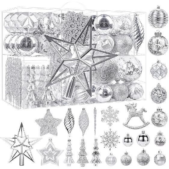 SHareconn 100pcs Christmas Tree Decorations Ornaments Set, Shatterproof Plastic Baubles Decorative Balls for Xmas Tree Decor Holiday Wedding Party,