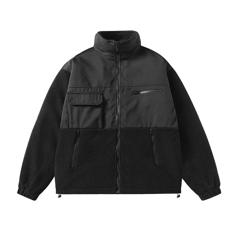 

Куртка Модная Трендовая Машинная Стежка Хлопок Шейк Флис Искусственная Овчина Пальто L чёрный