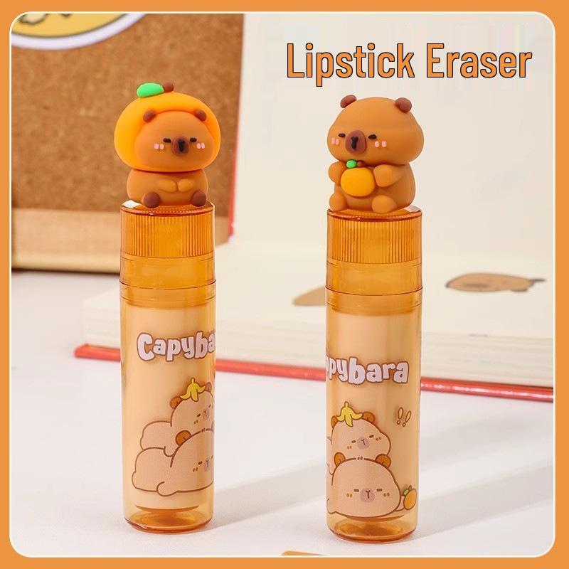 Keqi Rubber Piggy Orange Eraser - Creative Lipstick Design for Students, Crumb-Free Homework Correction and Clean Desktop Use.