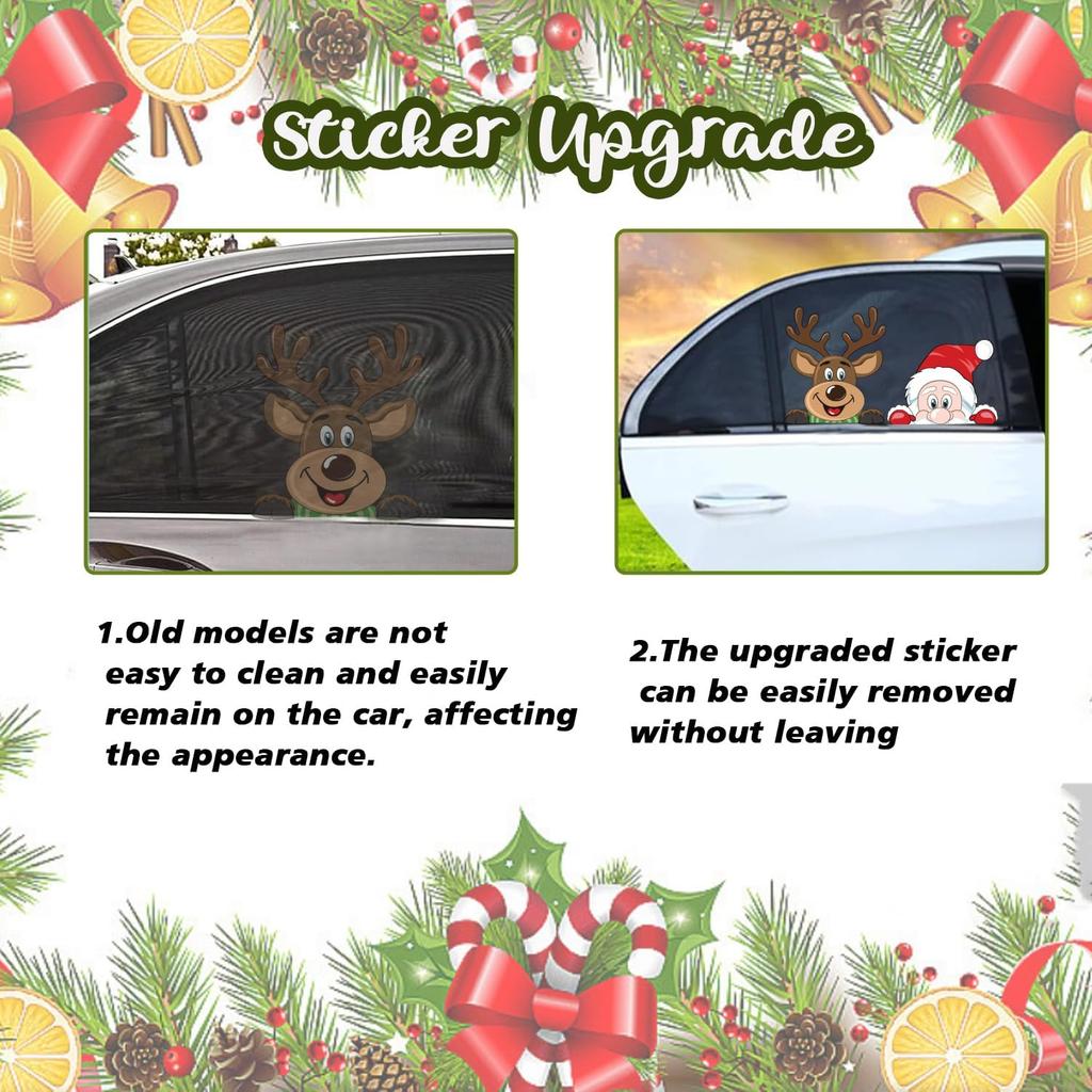 LOKIPA Christmas Car Sticker, 2PCS Christmas Car Window Decals Cute Santa Car Window Stickers for Christmas Car Decorations Accessories (Reindeer and