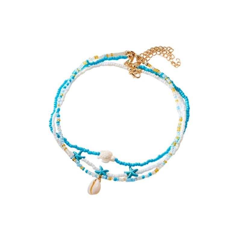 

Multilayer Beach Necklace Natural Shell Starfish Turtles Bead Design Adjustable Chain Jewelry Gift For Her