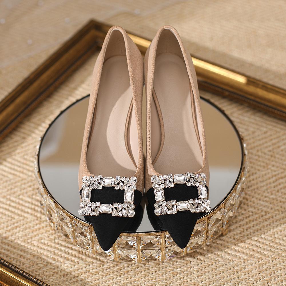 Women's single shoes new fashion and sexy rhinestone square buckle pointed high heels women's stiletto