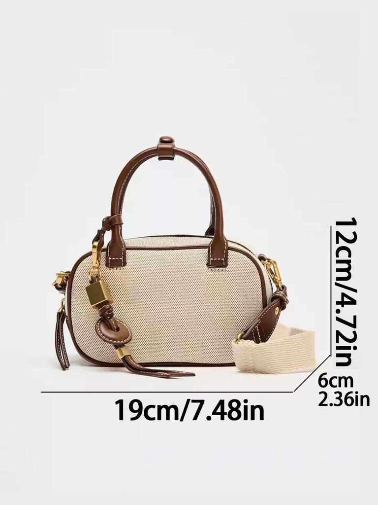 2025 New Niche Retro Color-blocking Hand-held Small Bag, Stylish Crossbody Canvas PU Small Square Bag, Single-shoulder Bowling B