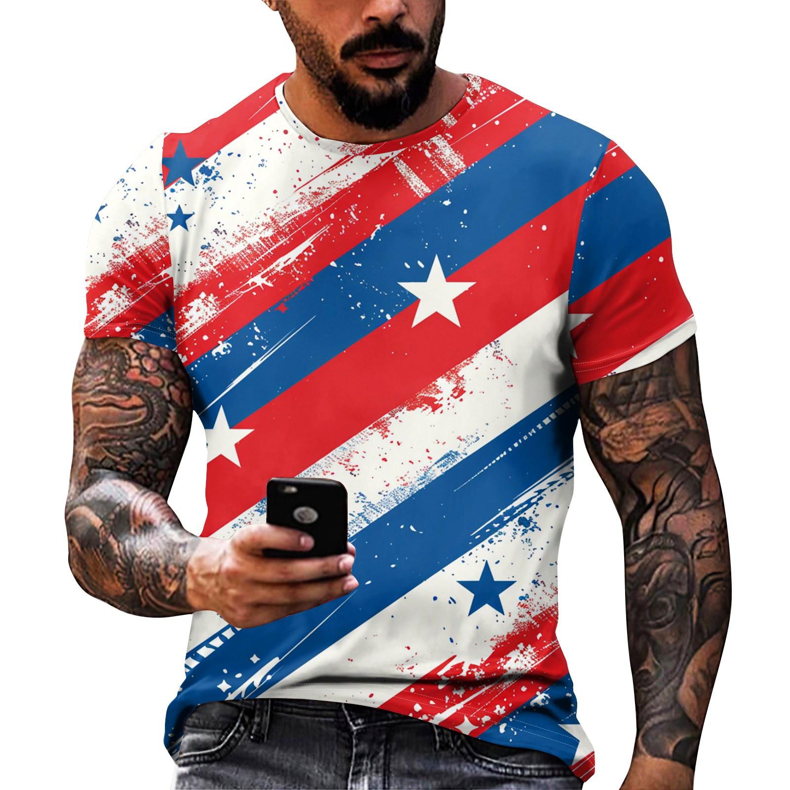 

Принт «День независимости» — мужская повседневная футболка с круглым вырезом и короткими рукавами XL синий