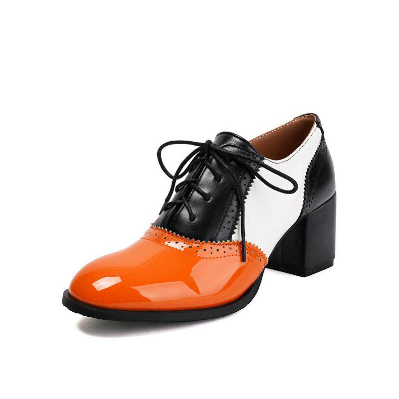 

Женские туфли в ретро британском стиле, однотонные, на толстом каблуке Брок, на высоком каблуке, со шнуровкой спереди, повседневные туфли, женские туфли на высоком каблуке 39 оранжевый