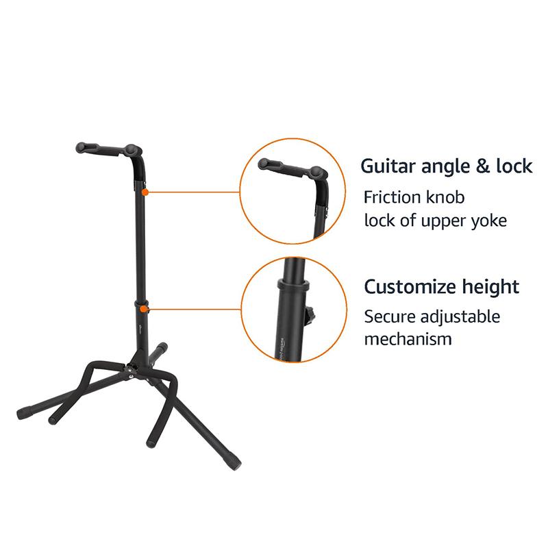 Регулируемая по высоте складная гитарная стойка с надежной поддержкой для акустических, электрогитар, бас-гитар и банджо, прочная, черная
