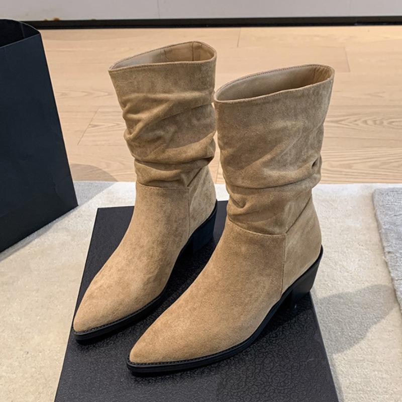 Fashion 2025 Mid Heels Ankle Boots for Women Fashion Suede Winter Shoes Elegant Chelsea Short Boots New Trends Dress Pumps Zapatillas