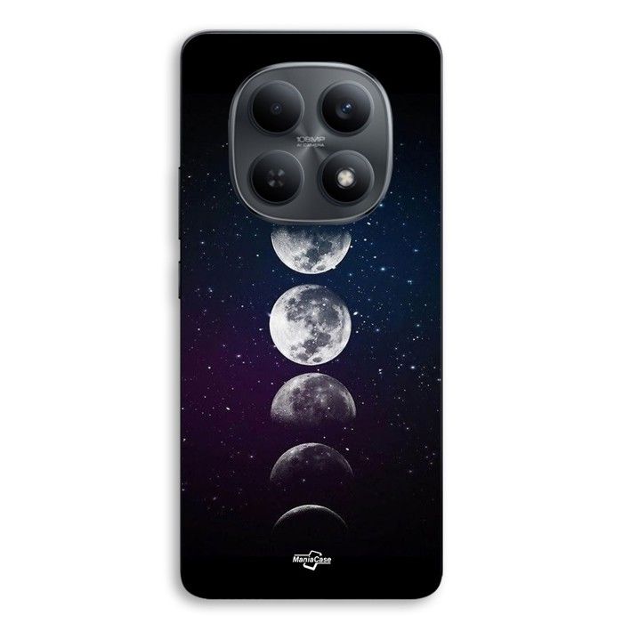 Coque téléphone - MANIACASE - Xiaomi Redmi Note 15 5G - Silicone TPU - Motif Lune Phase Nuit Étoile - Noir
