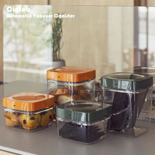 Cielob Automatic Vacuum Canister, Square, Food Storage Container (2.5L, Green)
