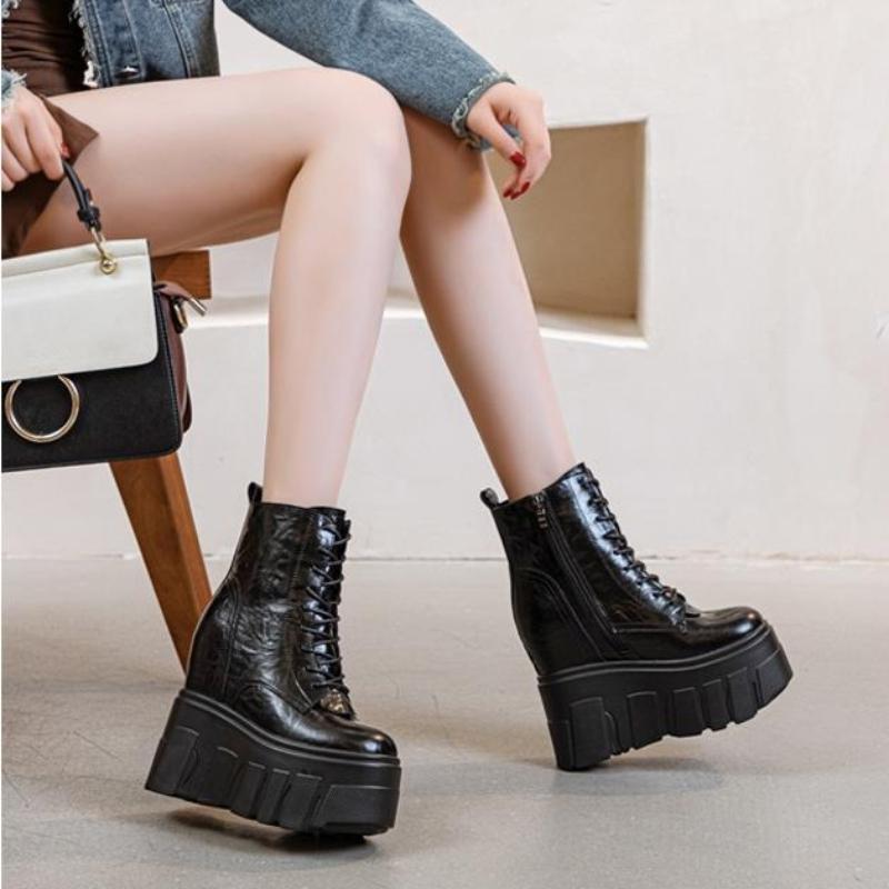 

Модные Новые 14СМ Корова Натуральная Кожа Осень Зима Плюшевые Теплые Кроссовки на Платформе и Скрытом Каблуке Массивные Супер Высокие Каблуки Женская Обувь 33 чёрный