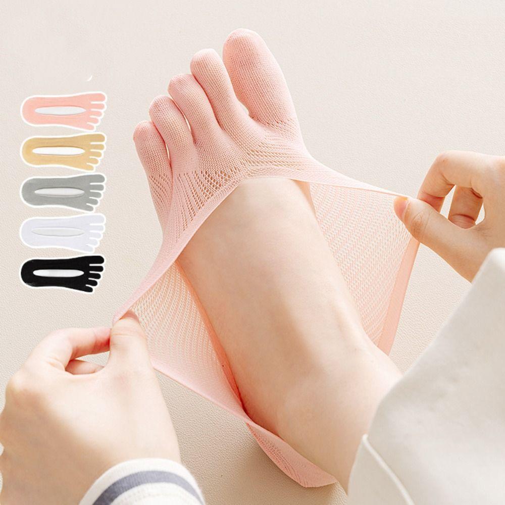 5Pairs Anti-slip Five Finger Boat Socks Ultra-thin Mesh Shallow Socks Simple Split Toe Socks  Women