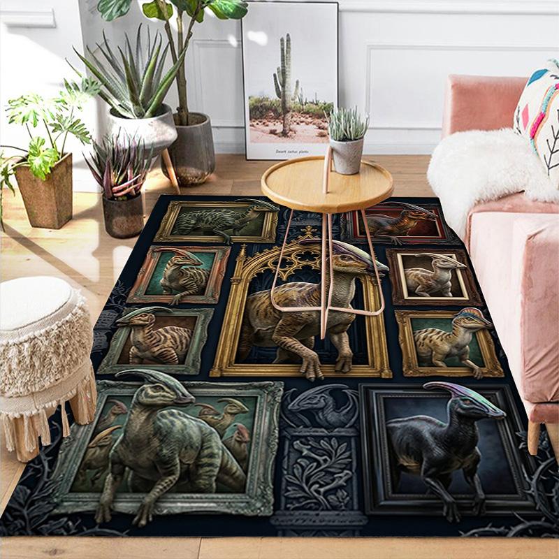 Dinosaur Gallery Pattern Rug Floor Mat for Living Room or Bedroom Soft and Comfortable Carpet a Gift for Birthday and Holiday.