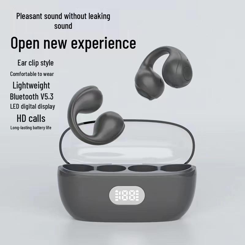 BH18 Low Power AI Dual Ear Clip Ear-Hook Bluetooth 5.3 Earphones with Digital Display