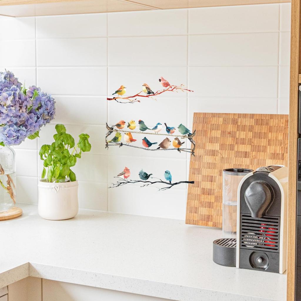 GLOBLELAND 3Pcs Branches and Birds Furniture Transfer 6x12inch Flowers and Plants Rub on Transfer Self-Adhesive Wall Art Decals for Bedroom Living