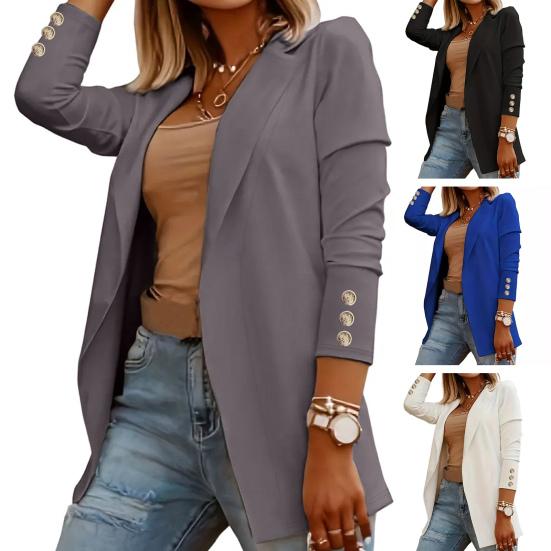 Women Suit Coat Lapel Long Sleeve Open Front Solid Color Dress Coat Business Work Casual Jacket Office Clothes Outwear