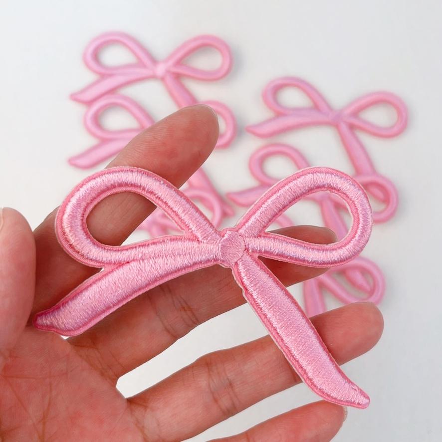 10PCS Pink Bow Embroidery Patches Iron On Patches For Clothing Cartoon Cute Pink Patches On Clothes Kids Stickers DIY Applique