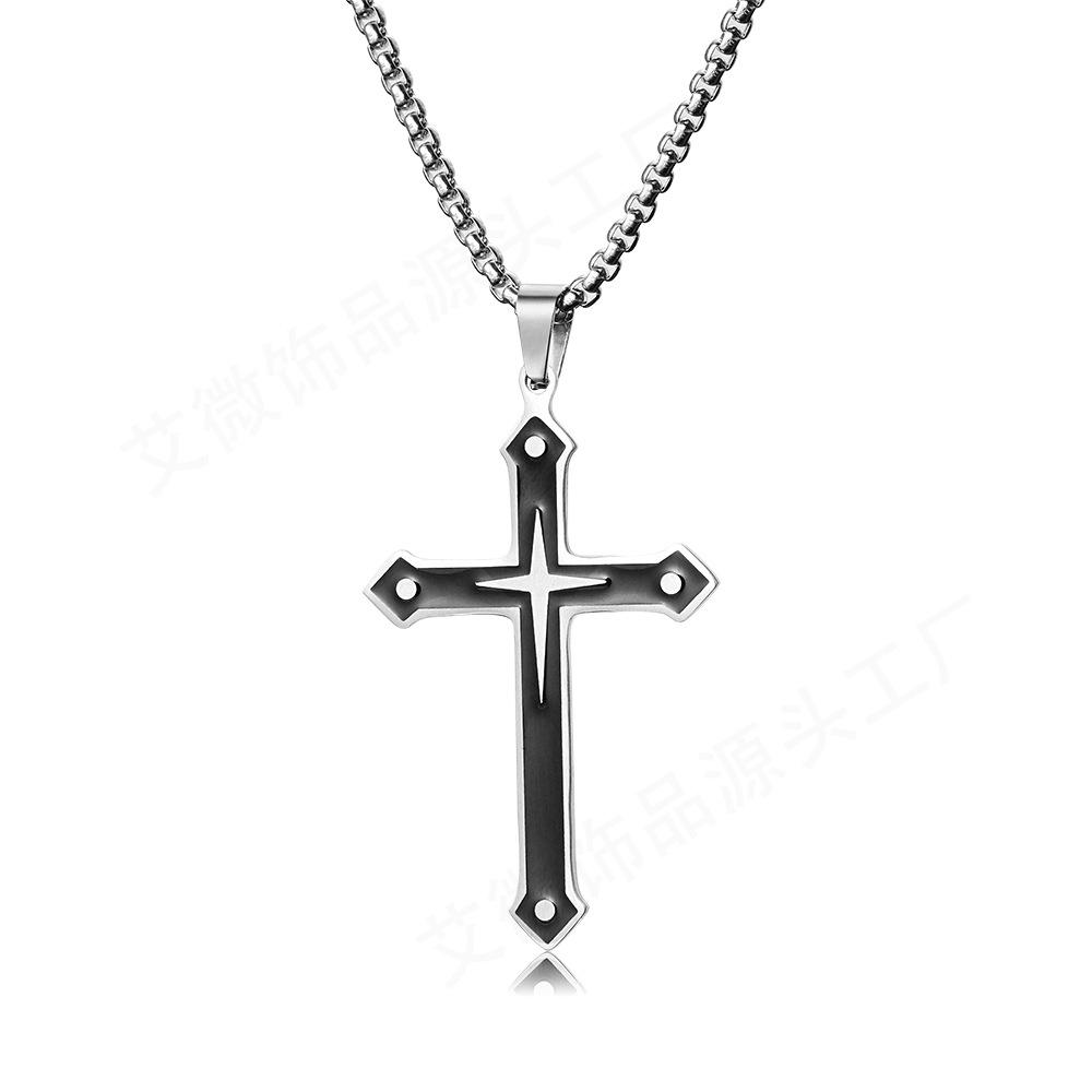 Retro Stainless Steel Necklace with Irregular Cross Square Pendant