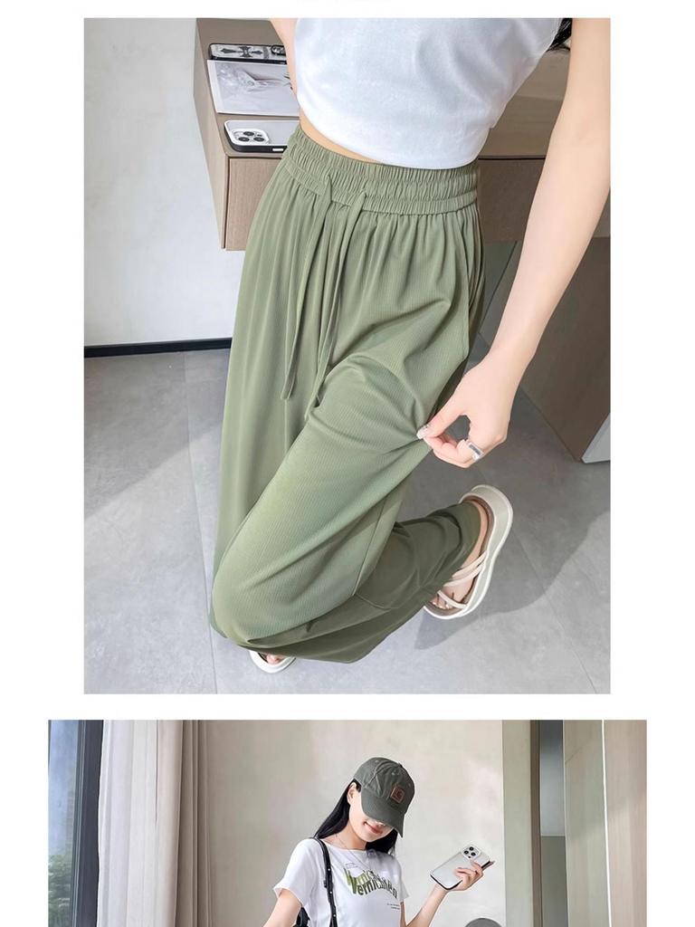 High-Waisted Ice Silk Women's Culottes - Lightweight, Wide-Leg, and Slimming Nine-Point Pants for Summer.
