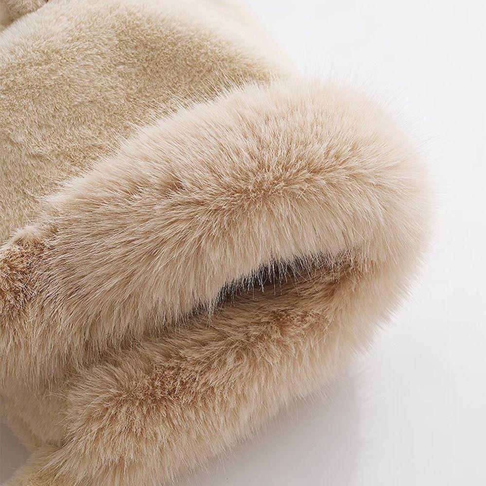 Ear Protection Bear Ears Hat Pompom Fluffy Knit Beanies Hats New Winter Hat  for Women