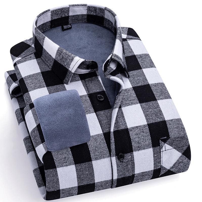 Men's Stylish Plaid Shirt, Long Sleeve, 100% Cotton, Brushed Velvet, Thickened for Spring and Winter.