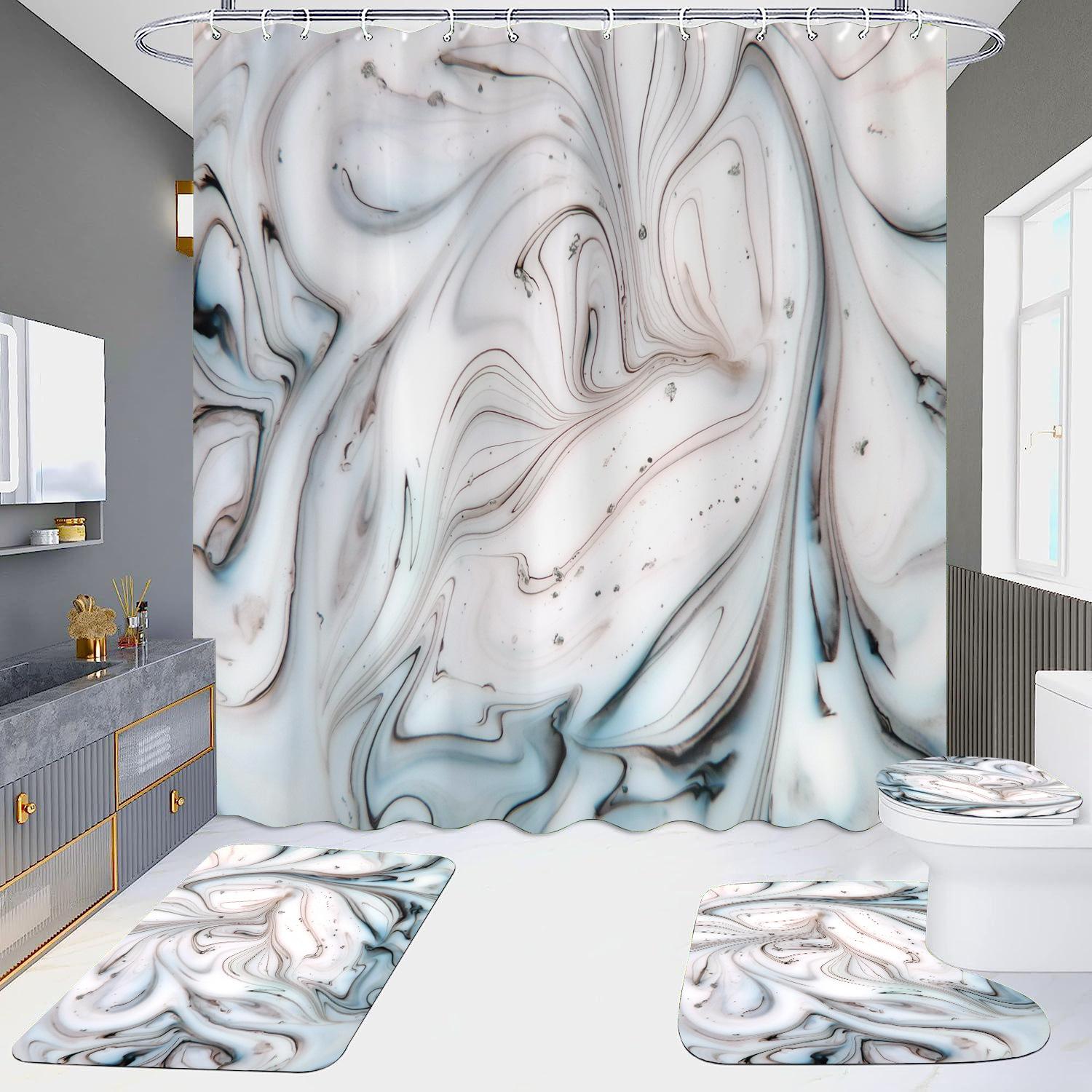 

Vikama Gray Golden Crackle Marble Shower Curtain Set Modern Creative Marble Texture Fabric Bathroom Decor Curtain W60H190(CM)-1 Pcs