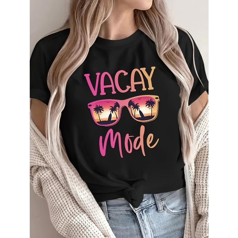 

European Size Summer and Spring Women s Short-sleeved Casual Top with Fashion Glasses Print, Round Neck T-shirt 4XL