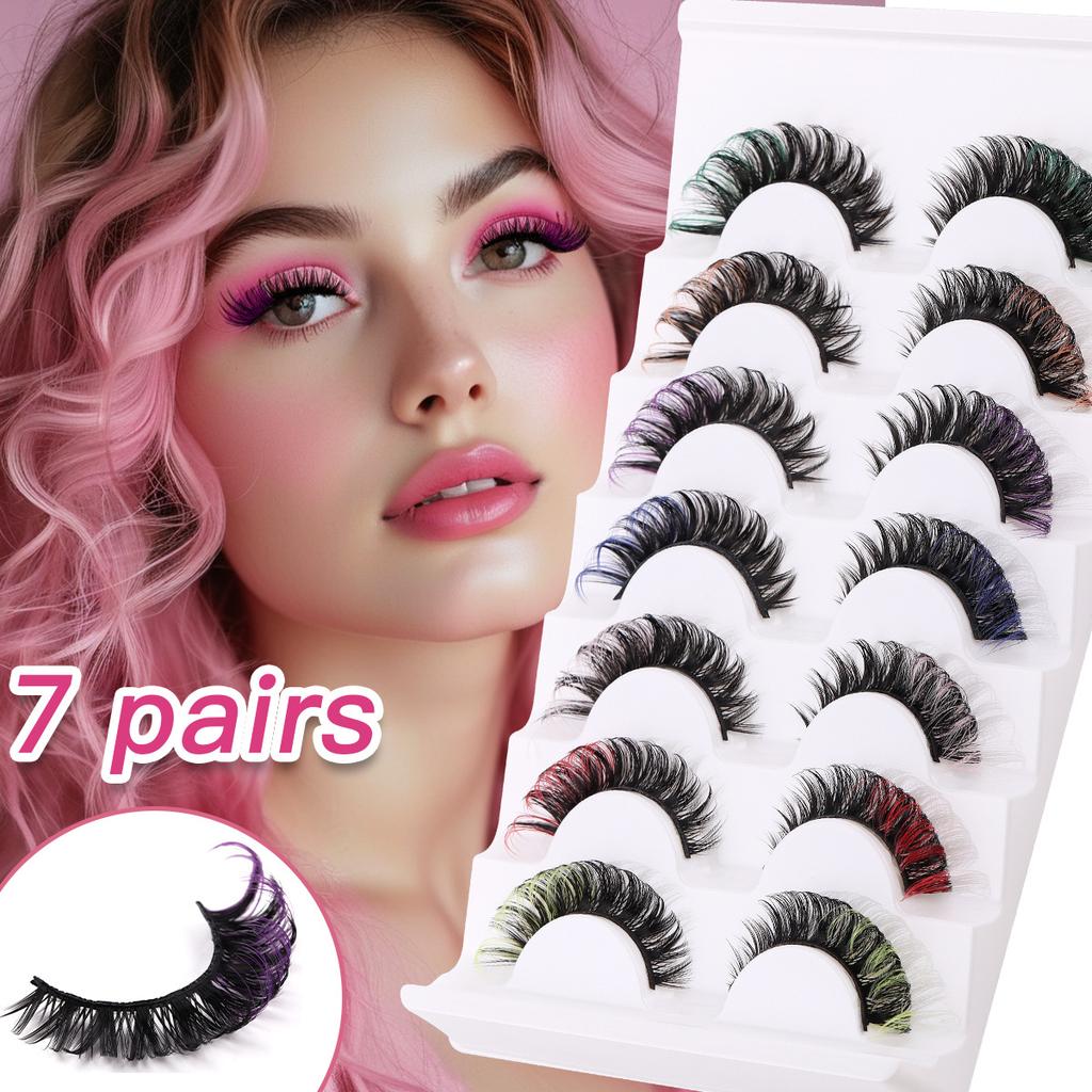 7 Pairs Of Colored End-Of-Eye Lengthened False Eyelashes, Naturally Thick, Japanese Light And Breathable, Reusable