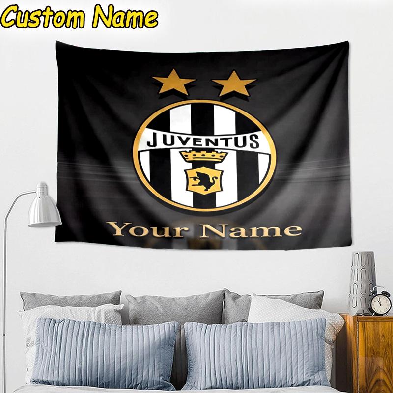 Custom Name Juventus Football Club Crest Tapestry Room Decoration Wall Hanging for Living Room Bedroom, dormitory, Birthday and Christmas gifts