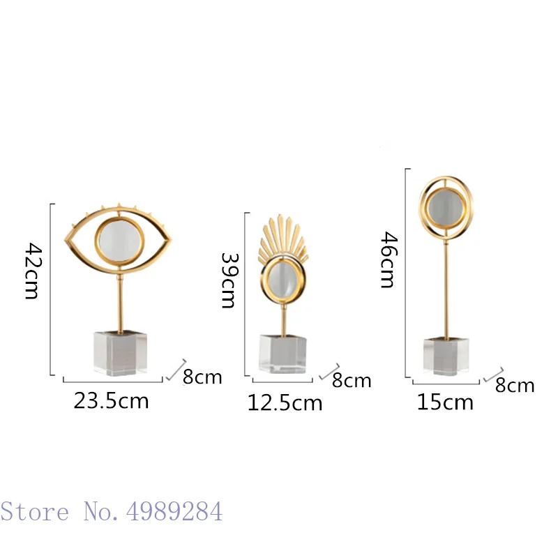 Creative Golden Metal Eyes Magnifying Glass Crafts Ornaments Crystal Glass Base Transparent Fun Desktop Modern Home Decoration