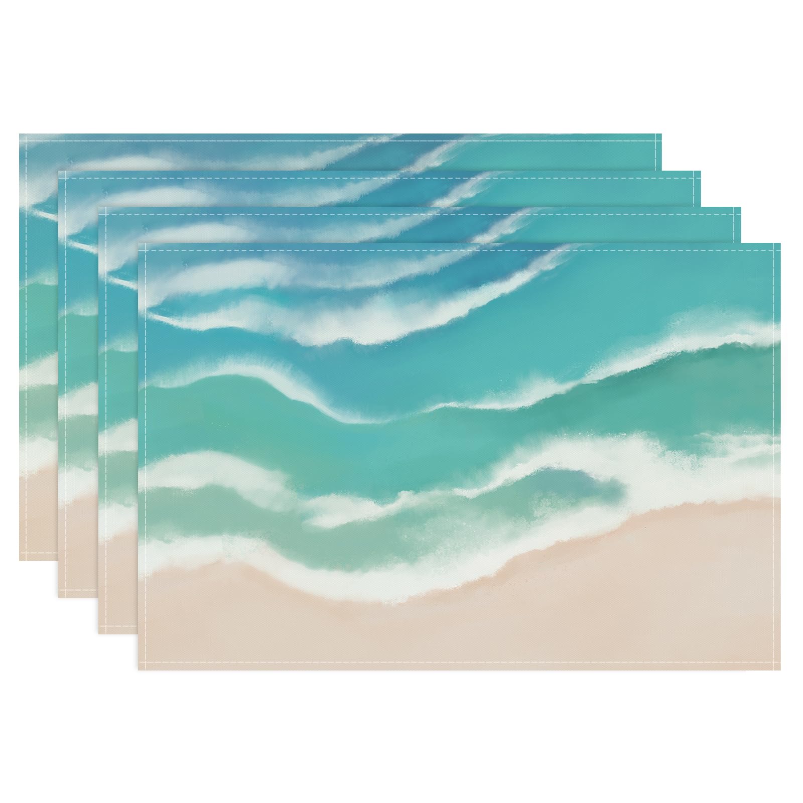 

Nautical Coastal Placemats Set of 4, 12x18 Inch Ocean Themed Starfish Coral Beach Kitchen Dining Table Mats Washable Place Mats 4Pcs