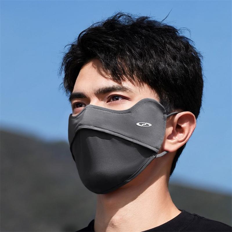 Summer Ice Silk Uv Protection Face Mask For Men, Outdoor Sun Shield Face Cover With Eye Corner Guard