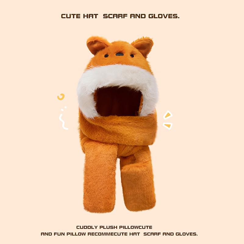 Fox Rabbit Girls  Parent-Child Winter Set: Warm Hat, Scarf, and Hooded Fleece-Lined Hat Standard 135cm 0.44kg
