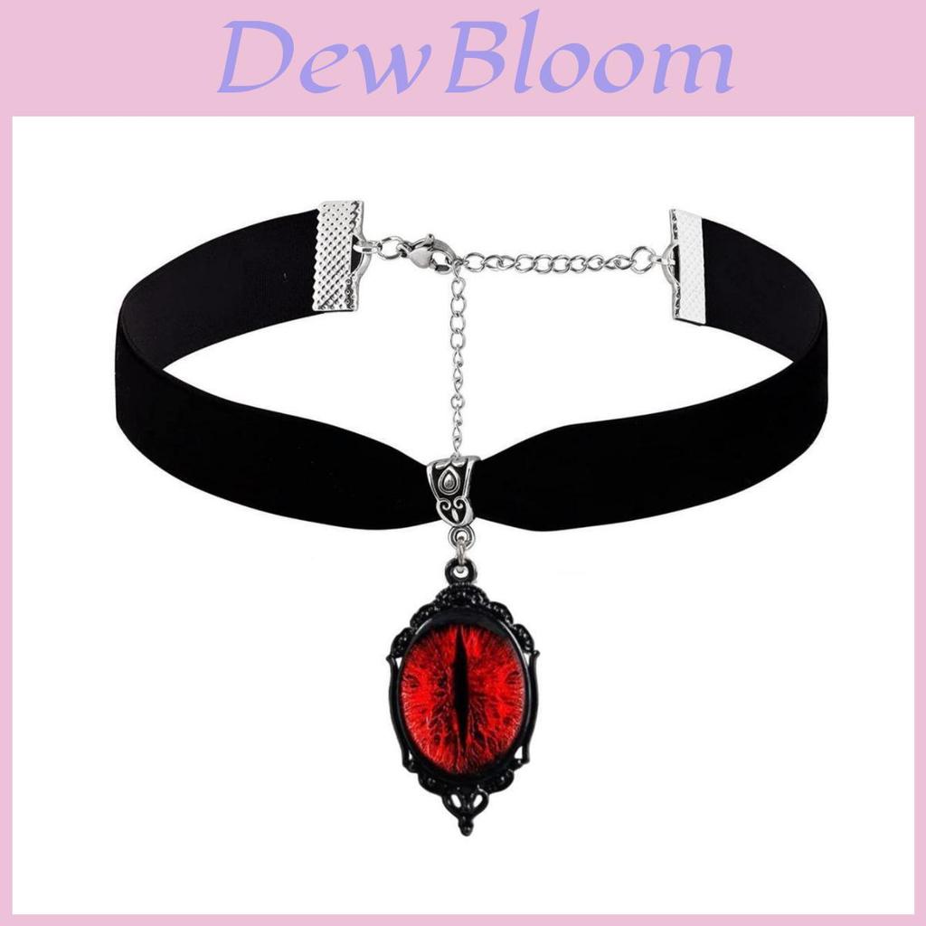 Gothic Vampire Pendant Necklace With Red Eyes And Velvet Chain For Women