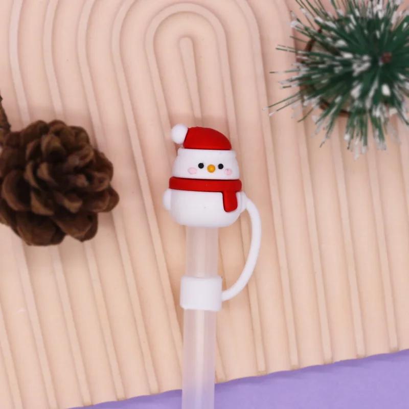 Christmas Straw Cover Silicone Tips Drinking Dust Cap Santa Snowman Yeti Straw Stopper Reusable Christmas Party Straw Decoration