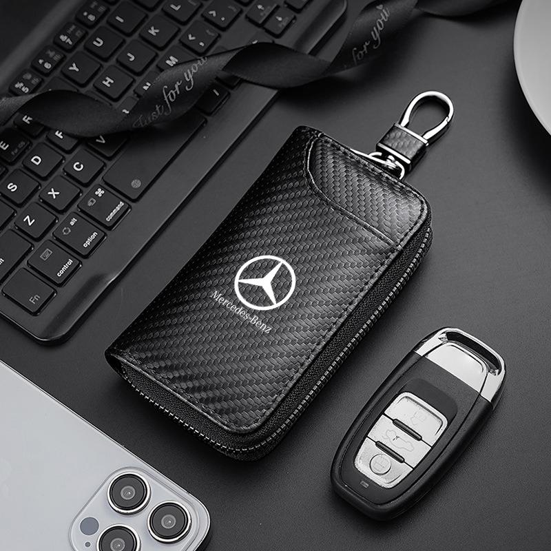 DDE2   Carbon Fiber Multifunction Car Keychain Key Bag Anti-loss Wallet For Mercedes Benz AMGW204 W205 W212 W213 W221 W177 W246 GLA GLC