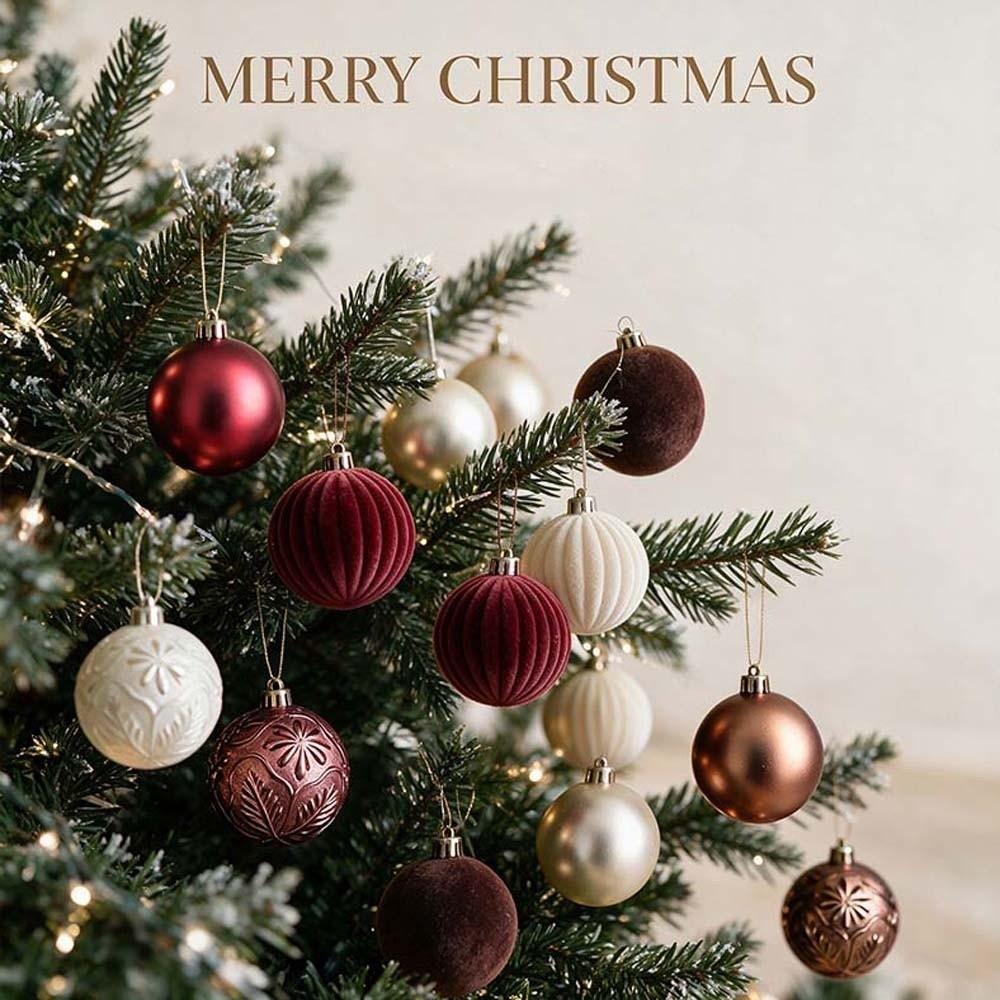 Spherical Flocked Baubles Electroplated Velvet Balls Xmas Decor Tree Pendants  Fireplace