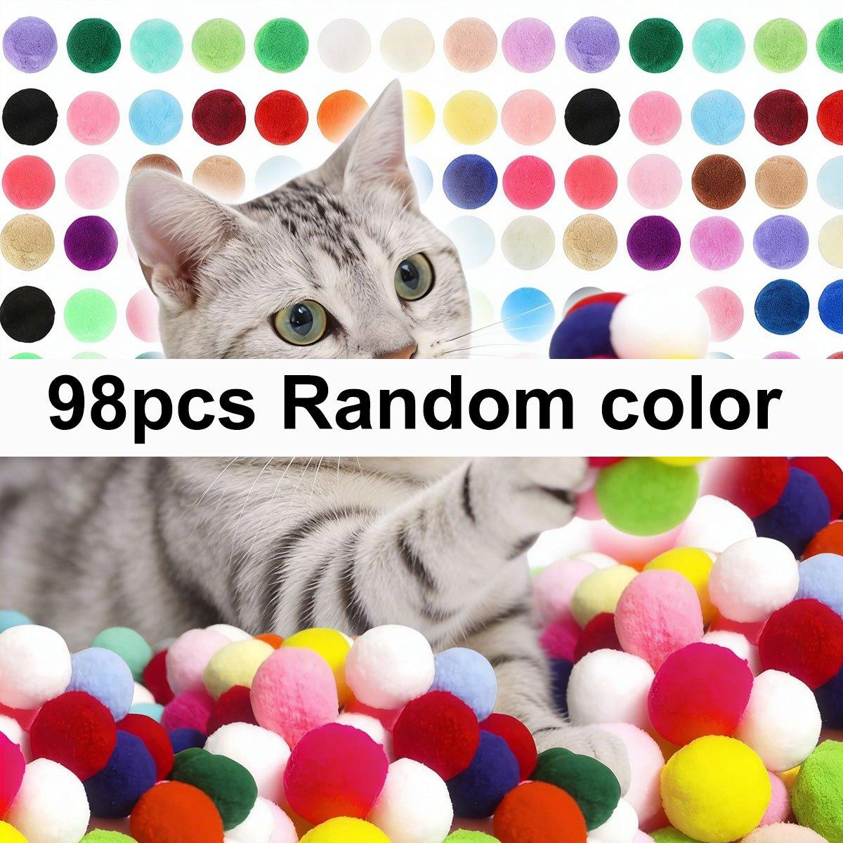 

98pcs 3cm Colorful Plush Cat Teaser Toy Balls - Durable Chew Balls for Cat & Dog Training, Soft Pet for Indoor Play ZSY