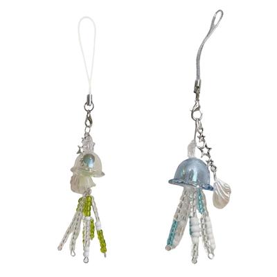 Lovely Jellyfish Pendant Handmade Beaded Phone Charm Portable Girls' Fashion Accessory for Mobiles Trendy Women Ladies