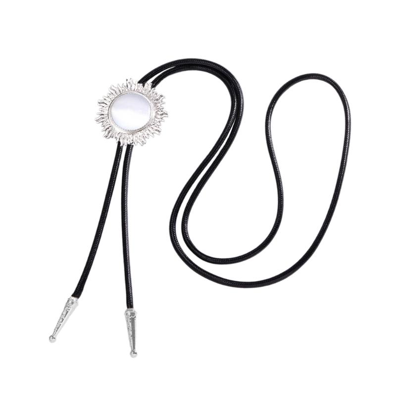 Vintage Sun Shape Gem Stone Bolo Tie Cowboy Costume Accessory for Men and Women Western Braided Cord Necktie Necklace
