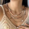Multi-layer Vintage Color Bead Pearl Artificial Pearl Letter Pendant Chain Necklace For Women Female Boho Choker Jewelry Gift