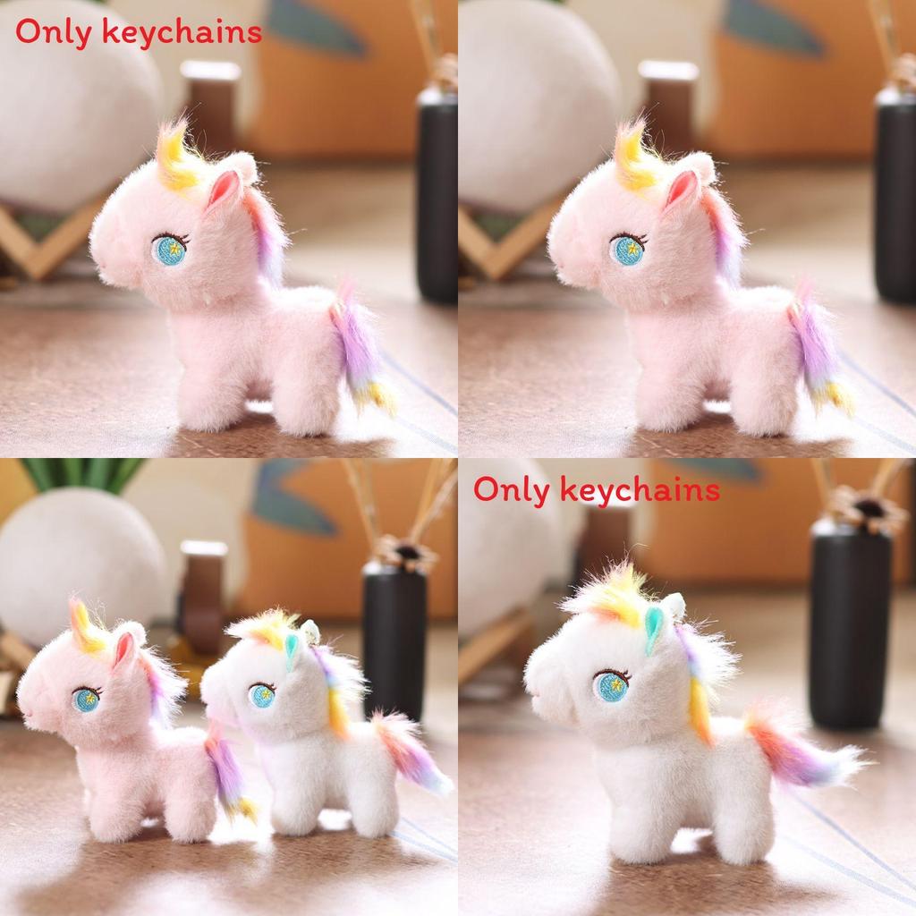 Porte-clés Peluche Poney Mignon en Peluche Courte Douce pour Décoration de Sac et Cadeaux