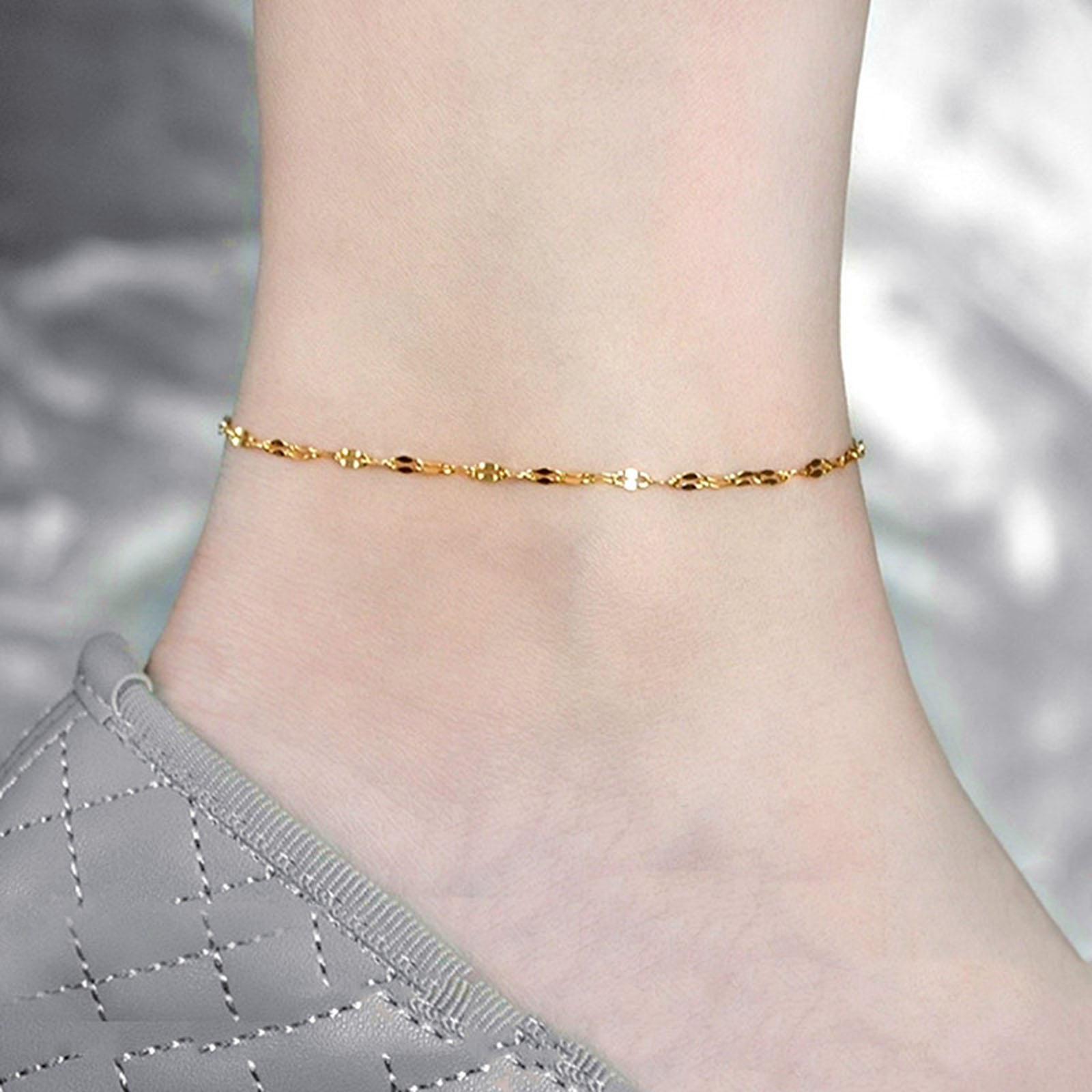 

304 Stainless Steel Stylish Link Chain Anklet Gold Color Barefoot Sandals For Women On Foot Ankle Bracelets 21cm(8 2/8 ) long