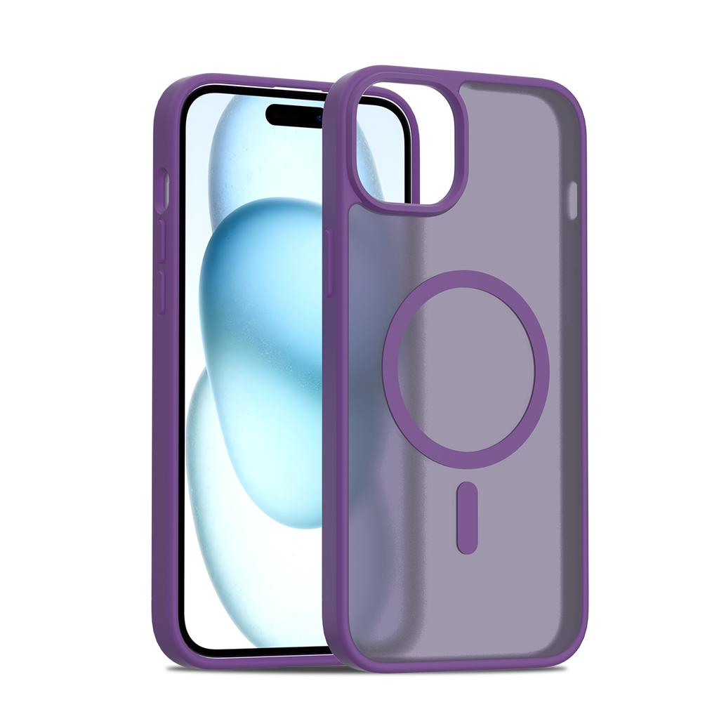 Matte Semi-Transparent Soft Edge Hybrid TPU PC Magnetic Shockproof Frosting Phone Case for 15 Plus